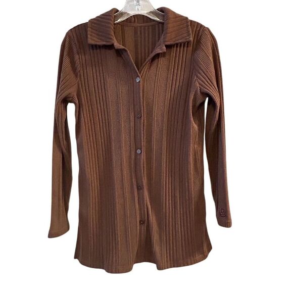 Cuddl Duds Women's Petite Brown Button-Up Top Long Sleeve Size S - Picture 1 of 9